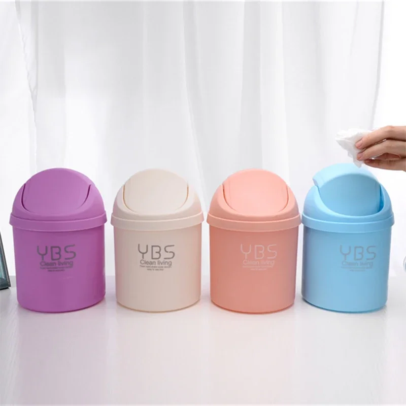 Desktop Trash Can Small Tube with Cover Bedroom Kitchen Storage Box