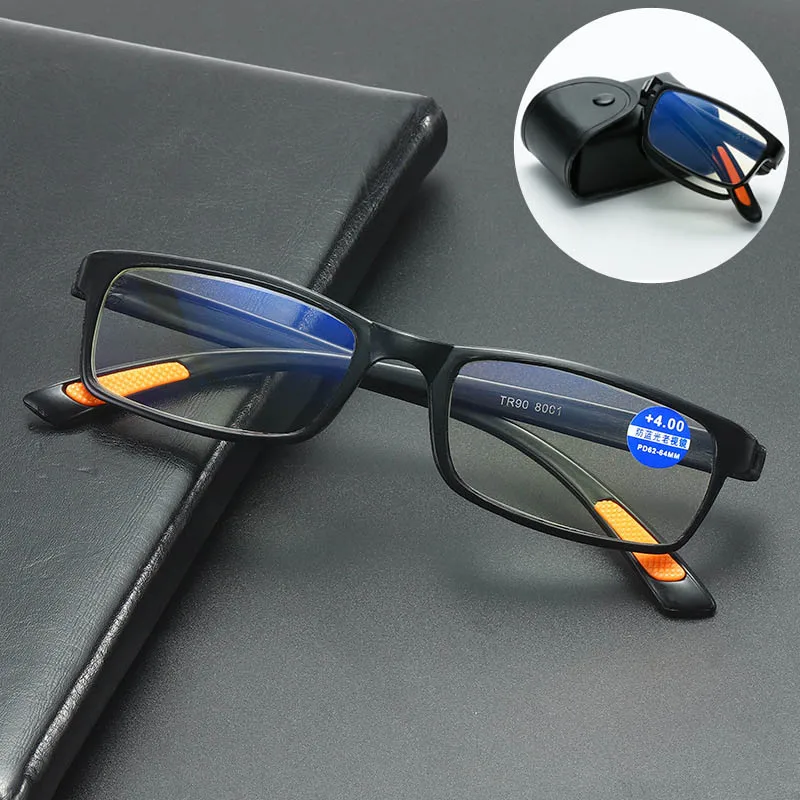 

Men Women Portable Spectacles Reading Glasses New Anti-Blue Light Folding Eyeglasses Square Freame Diopter +1 To +4 with Box