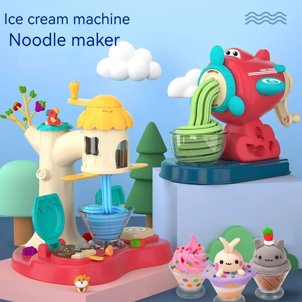 24 Colors Creative Kids Clay Toy Plasticine Tool Set Hamburger Noodle Ice Cream Machine DIY Clay Mold Play House Toys for Kids 3