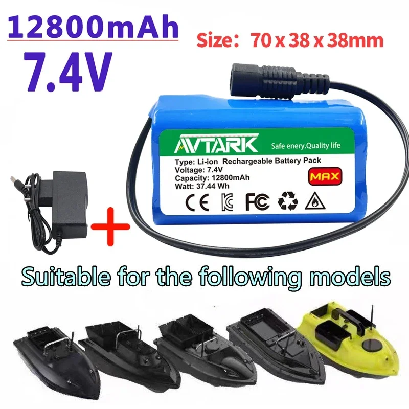 

2024 Upgrade 7.4V 12800mAh Battery For T188 T888 2011-5 V007 C18 H18 So on Remote Control RC Fishing Bait Boat Parts