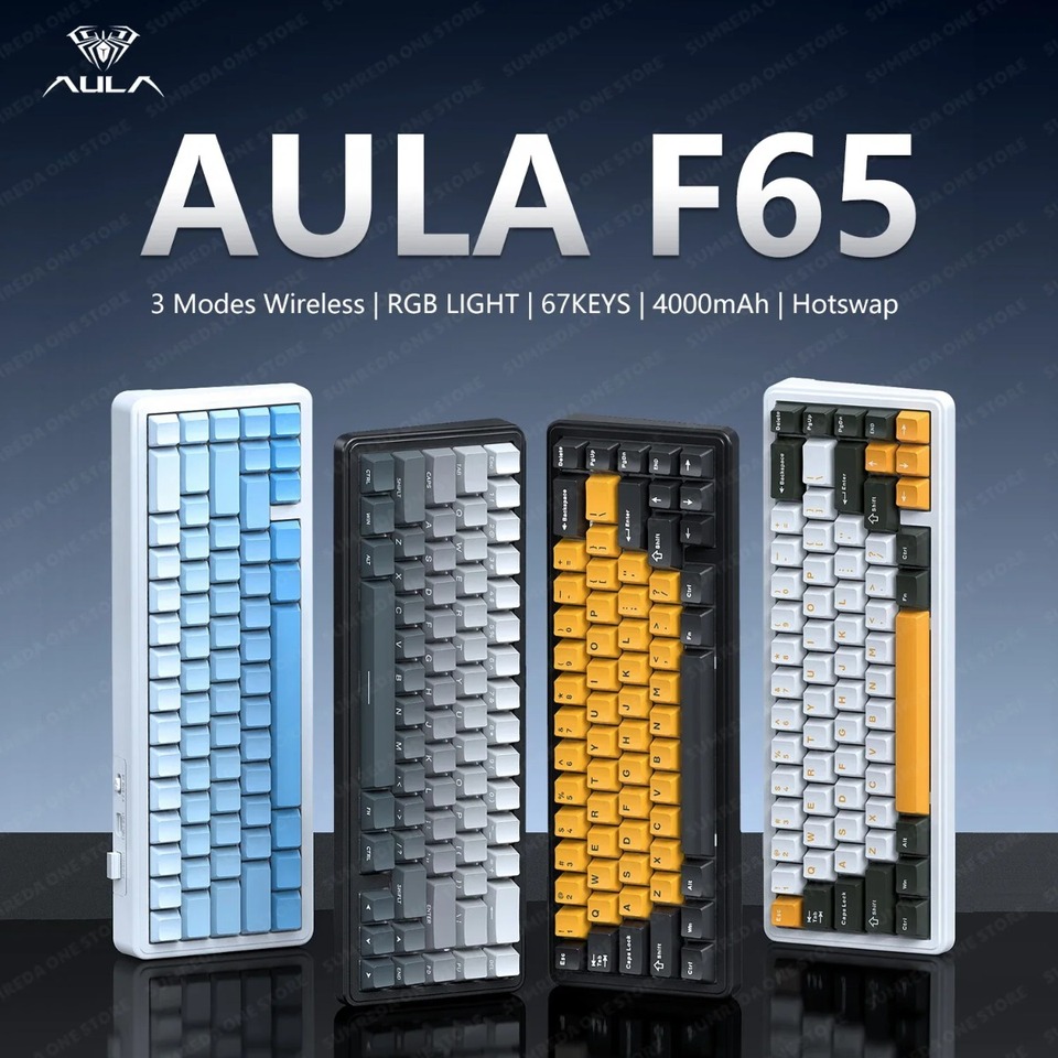 AULA F65 Mechanical Keyboard 2.4g/Usb/Bluetooth Tri Mode Wireless 67Keys Gaming Keyboard Hot-Swap Gasket-mounted RGB Keyboards