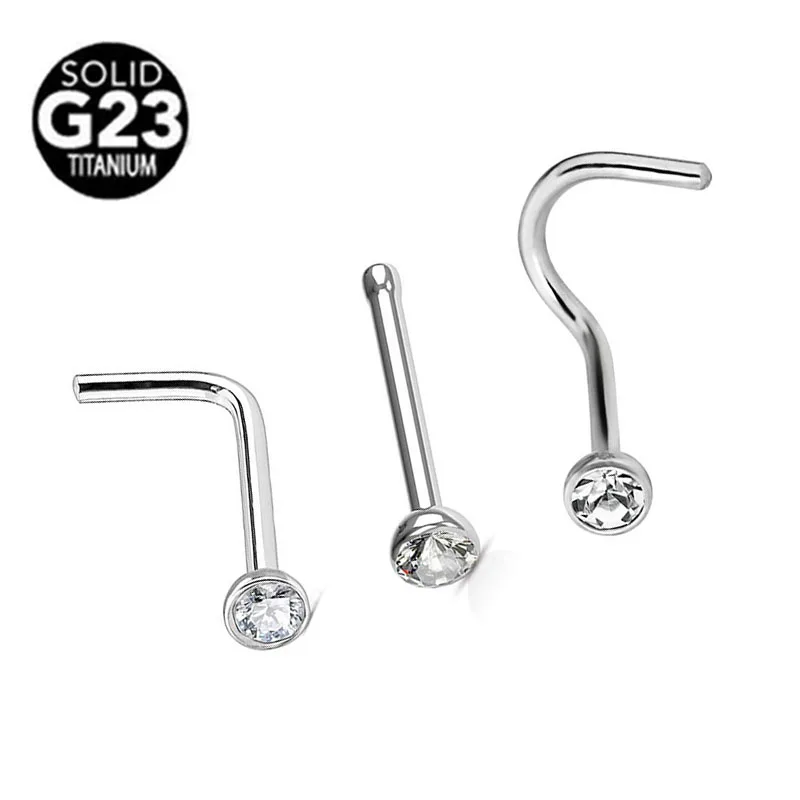 

100pcs/Lot ASTM F136 G23 Titanium 20G/18G CZ Gem Fishhook Nose Piercing L Shape Nose Screw Stud Body Piercing Wholesale