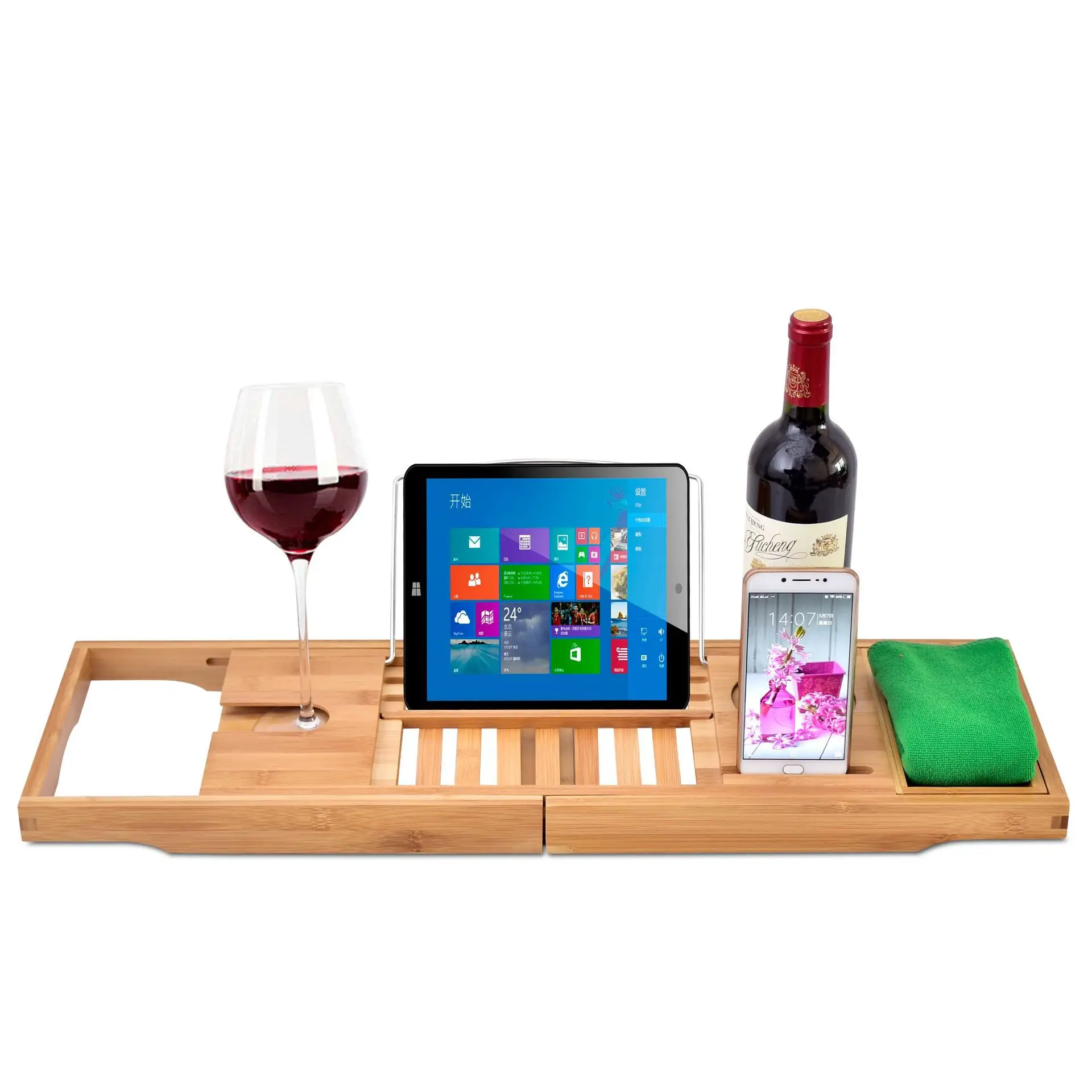 Wood Bath Accessories Bathtub Tray for Tub Adjustable Bath Tray for Tub Collapsible and Folding Bathtub Caddy