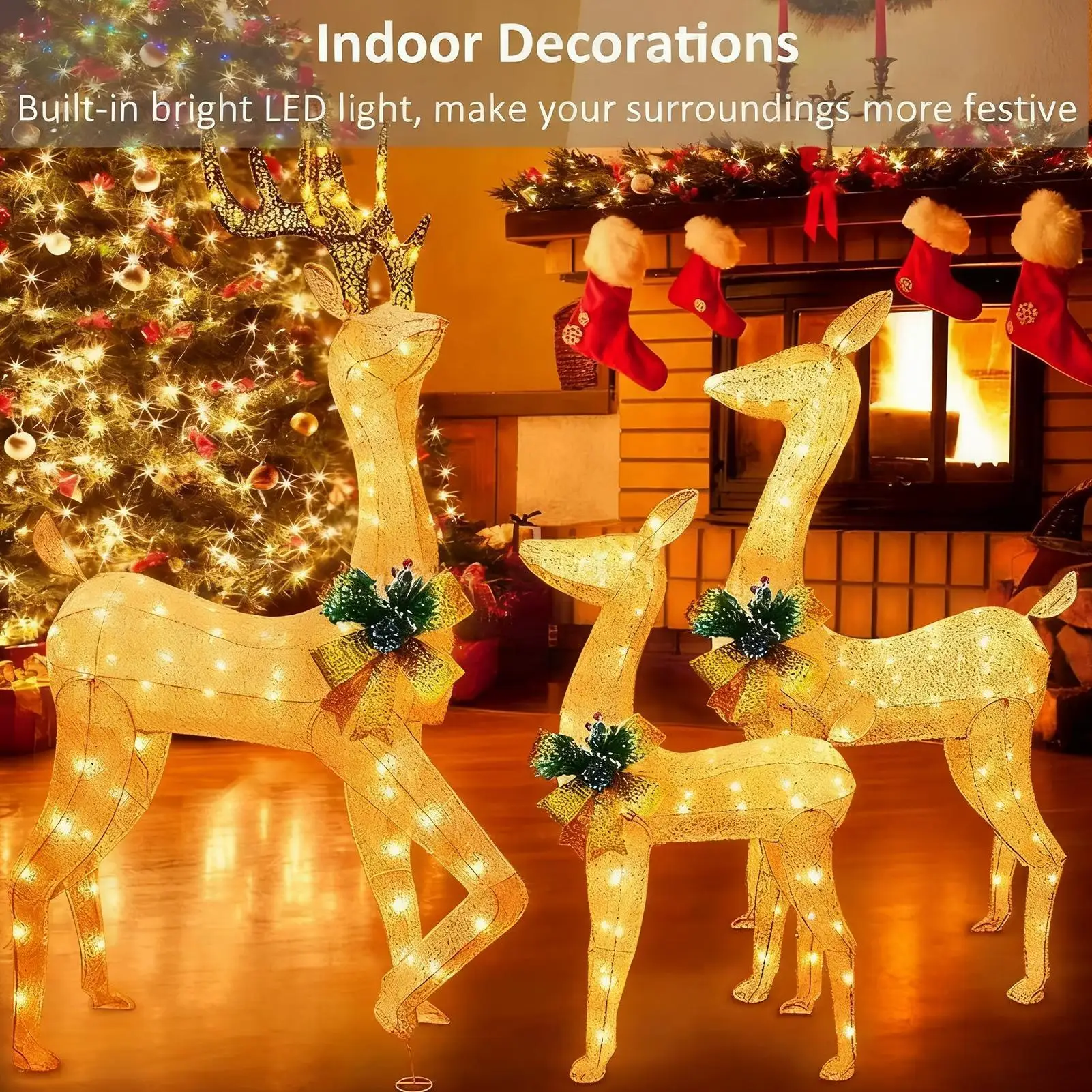 Outdoor Christmas Decorations Stakes Realistic LED Light Festive Insertion 3 Pieces Yard Reindeer Holiday Decoration For Family
