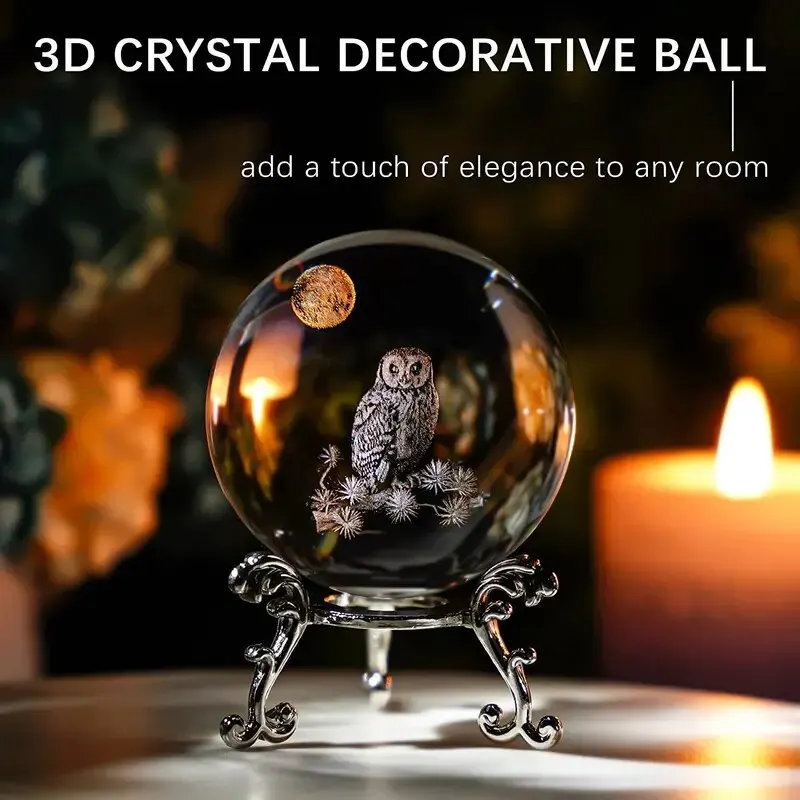 Crystal Ornaments Crystal Balls Crystal Ball Ornament 1pc Clear 60 Mm (2.4 In) Home Decor Gift Collection Cat Owl Figurine