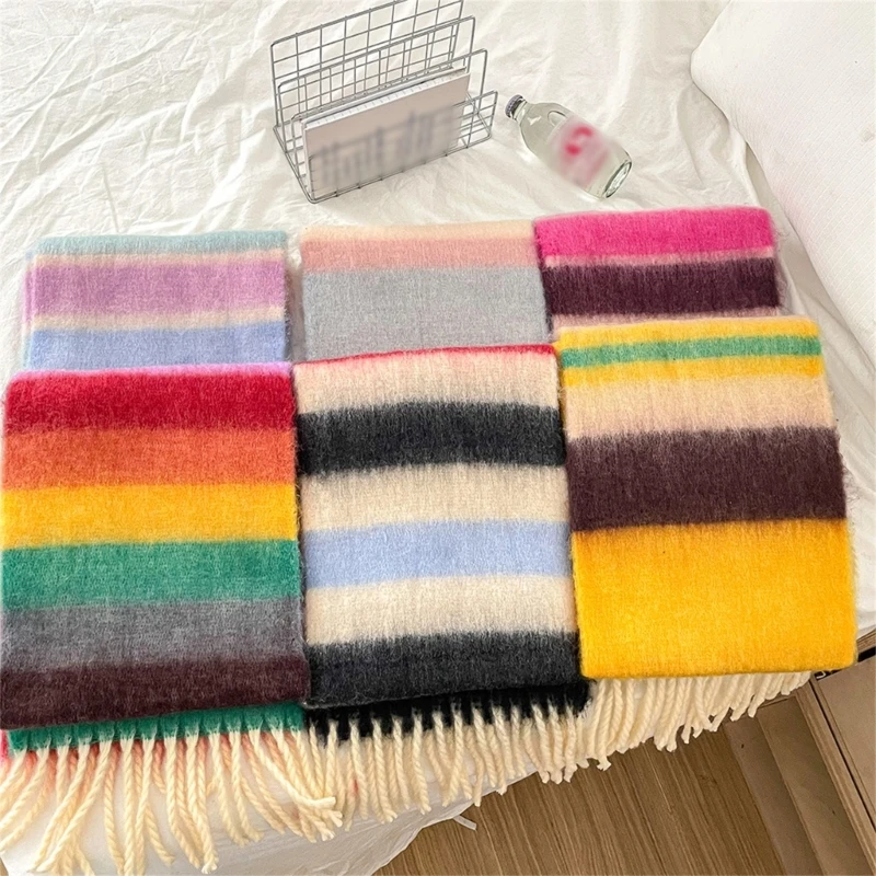 Autumn Winter Warm Colorful Striped Children's Scarf Korean Fashion Girls Boys Long Tassel Scarf for 3-12 Years Kids Neckerchief