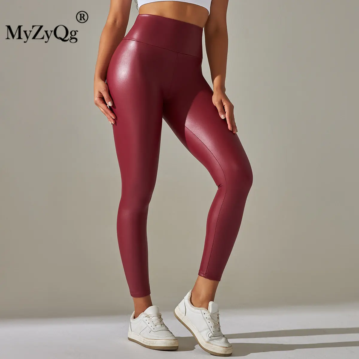 MyZyQg Sexy PU Leather Tight Leggings Bottoming Calf Pants Sports