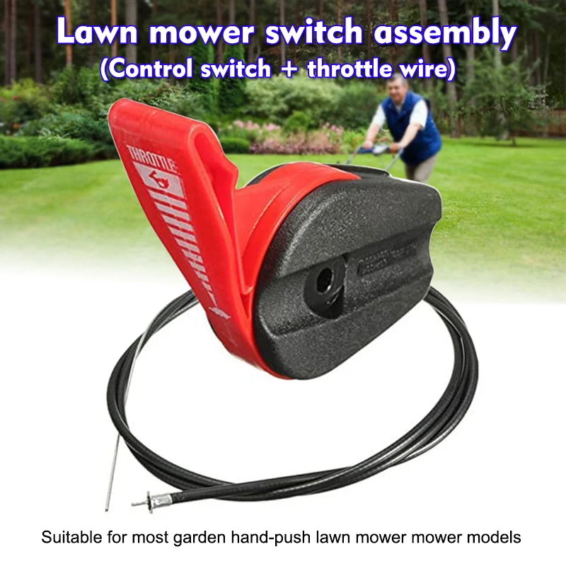 

Control Switch Lever Handle Kit ​Podoy Lawn Mower Throttle Cable Universal 65" for Electric Petrol Lawnmowers