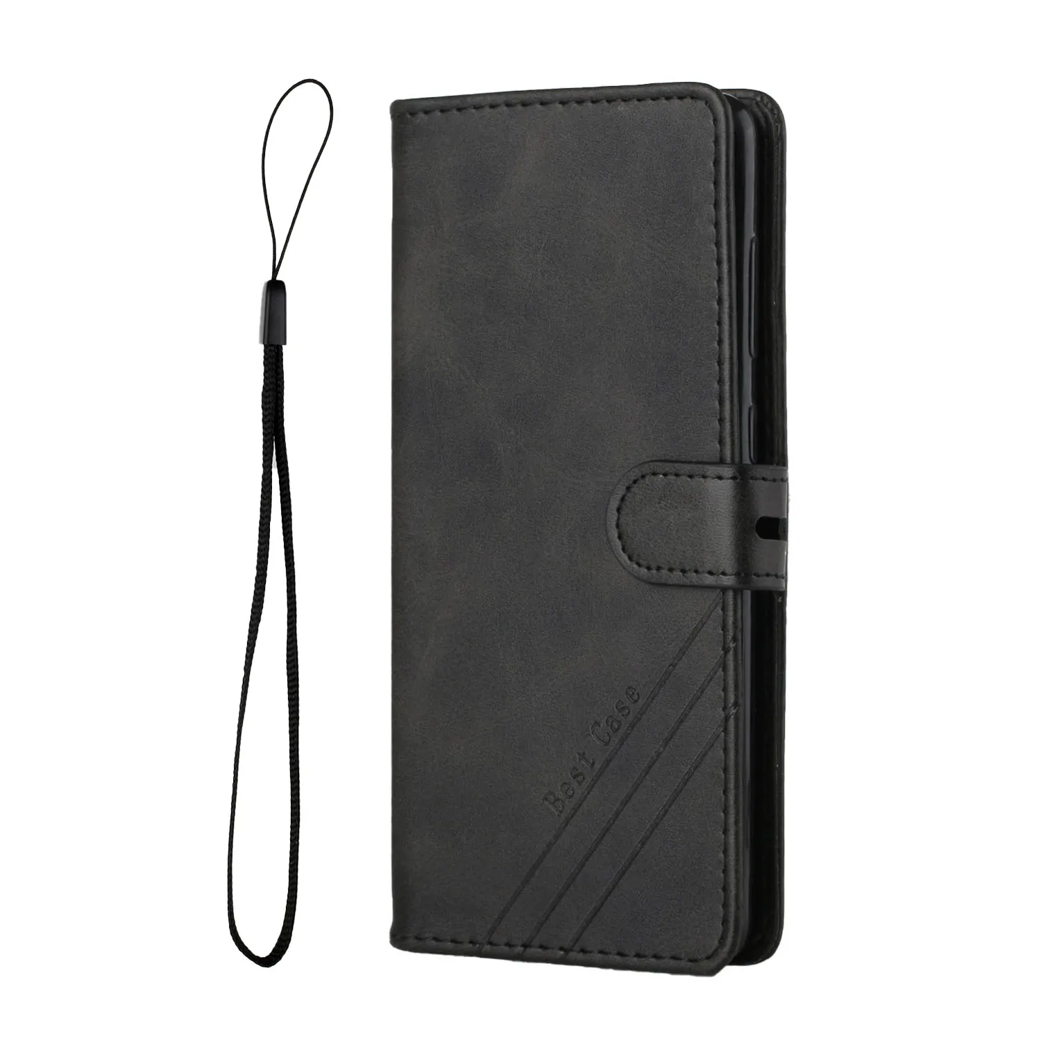 Luxury Leather Flip Phone Case with Strap - Protective Book Cover Wallet