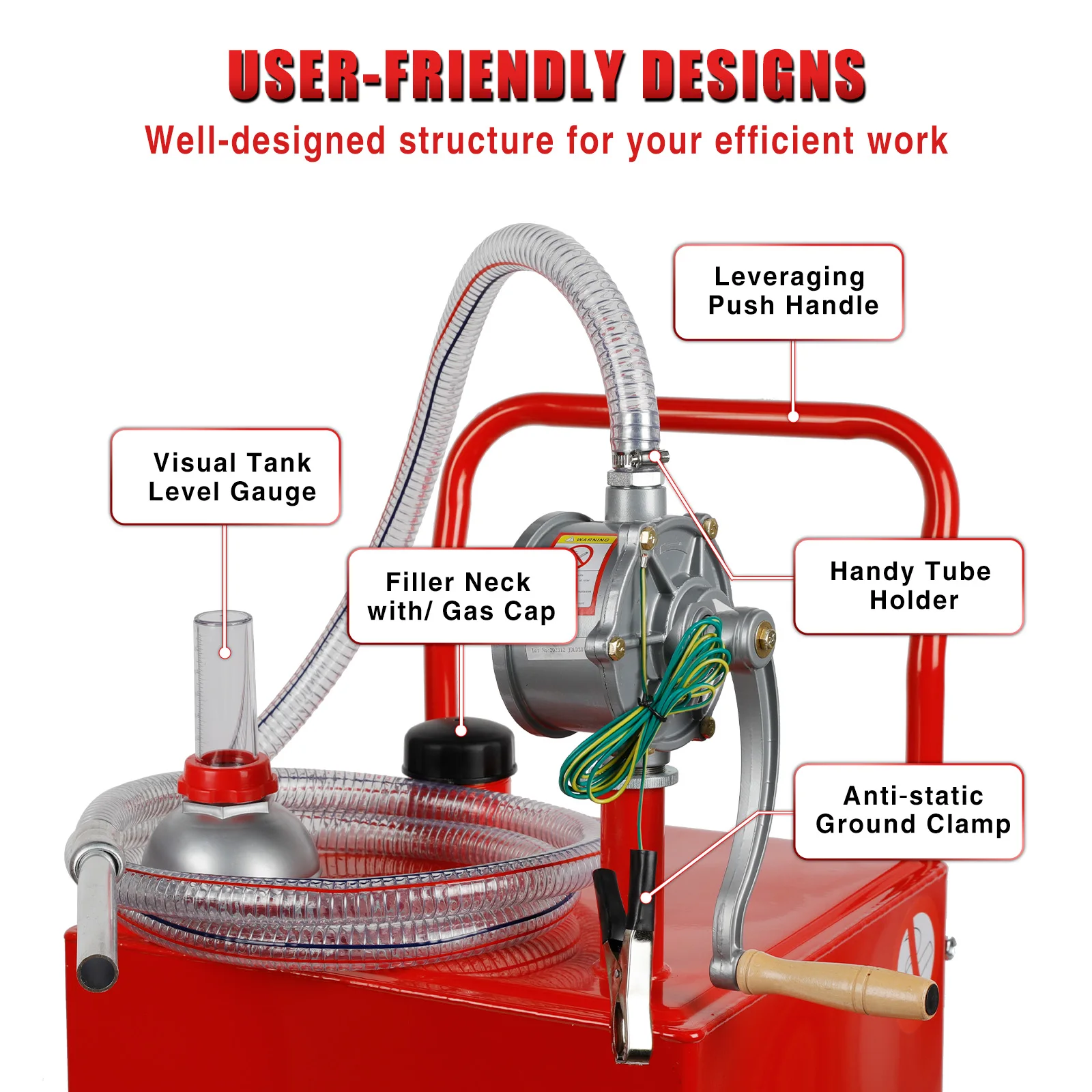 Fuel Caddy, 35 Gallon, Gas Storage Tank on 4 Wheels, with Manuel Transithfer Pump, Gasoline Diesel Fuel Container for Cars,ATVs