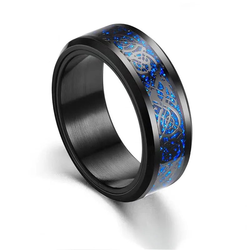 Stainless Steel Ring Finger Ring Fidget Spinner Ring Animal Ring Stainless Steel Celtic Dragon Carbon Fibre Rings for Men Anti Stress And Anxiety Rotating Ring Fidget Spinner