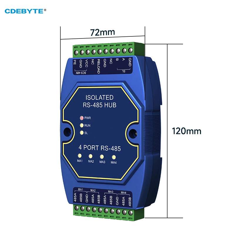 RS485 Hub Industrial Grade 4-way RS485 to 1-way DC 9~40V CDEBYTE E810-R41 Optical Isolation Cached Isolated Hubs