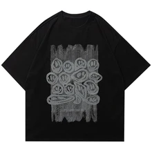 

Spoof Smiling Face T Shirt For Men Hip Hop Streetwear 100% Cotton Round Neck Short Sleeves Tops Tees Loose Black T-Shirts 4XL
