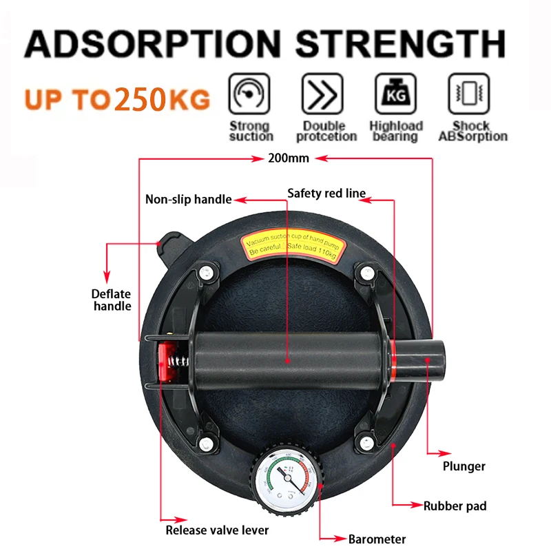 Vacuum Suction Cup 250 Kg Carrying Capacity 8 Inch Heavy Duty Lifter For Granite Tile Glass Manual Lifting vacuum suction cup