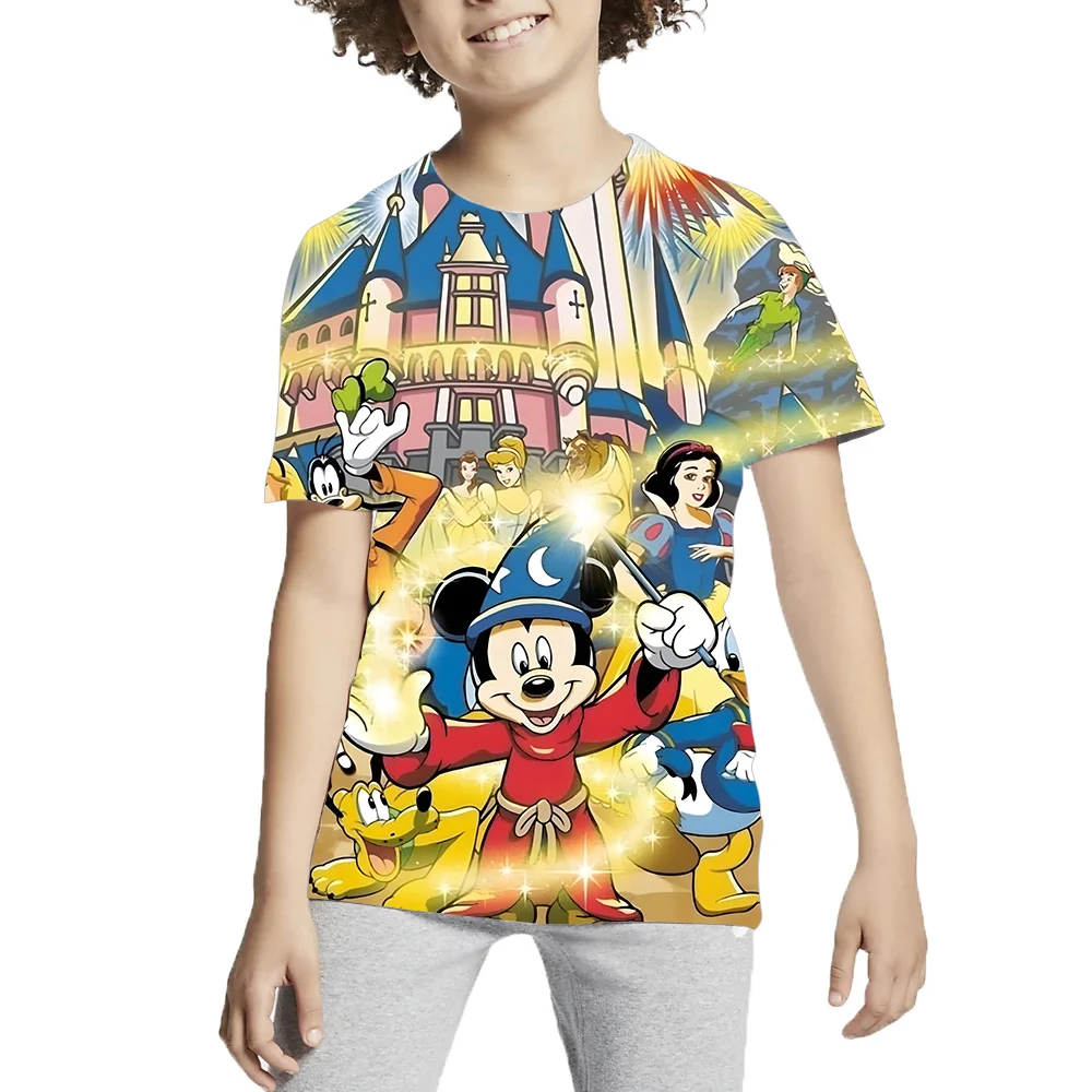 

Children's Disney Short sleeved Cute Cartoon Mickey Mouse Printed Boys' T-shirt Comfortable Girls' O-neck Top 2-8 Y Kids' Tees