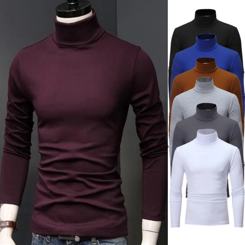 Spring Autumn Winter Men's Bottom Shirt High Elasticity Men's Casual Long Sleeve Sports Turtleneck Quality Tops 3