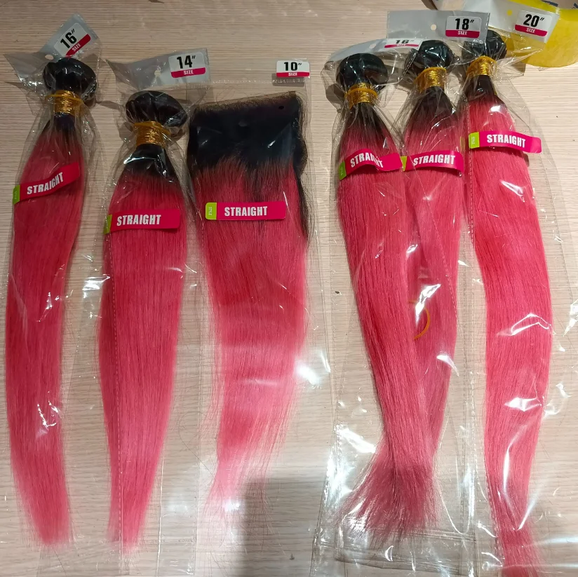 Straight Ombre Grey Pink Rose Golden Red Remy Human Hair Extension Ombre Hair Weave Bundles Bobbi Collection 1 Bundle