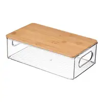 Clear Plastic Office Supplies Storage Container Stackable Desk Organizer with Bamboo Lid for Bathroom Cabinet Desk Organization 1