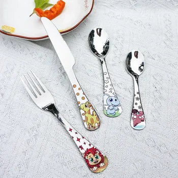 Animale cartone animato carino forchetta in acciaio inossidabile per bambini cucchiaio forchetta per bambini set di posate per bambini stoviglie forniture per la tavola regalo 1