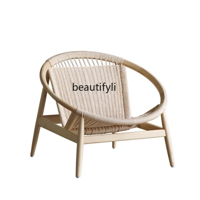 

yj Nordic Chair Simple Artistic Leisure Solid Wood Log Rattan Recliner