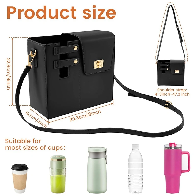 Leather Crossbody Water Cup Storage Bag With Adjustable Shoulder Strap