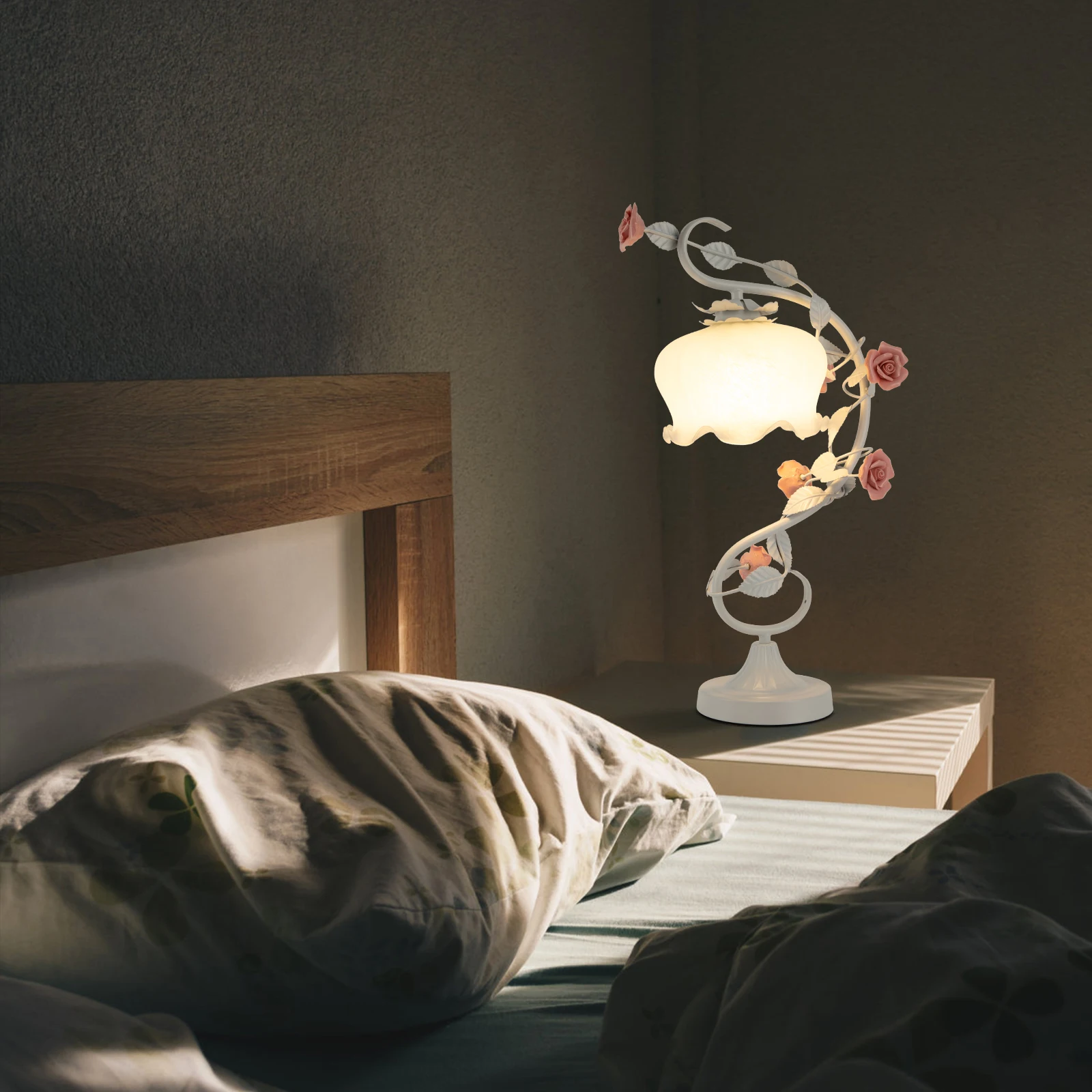 Rose Table Lamp Glass Table Lamp with 7.48 inches Wide Bent Glass Lampshade 2
