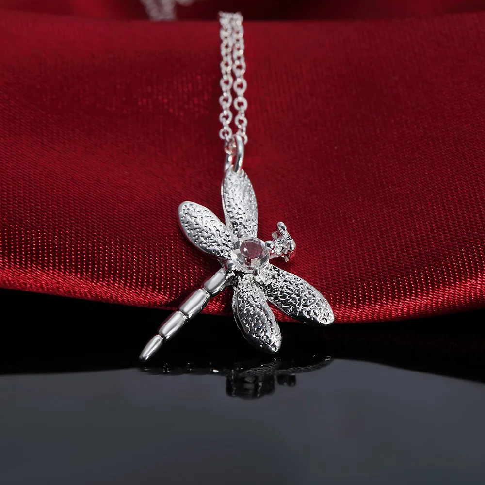 

925 Sterling Silver Necklace For Women Zircon dragonfly Pendant 18 inches Christmas gifts high quality Fashion party Jewelry