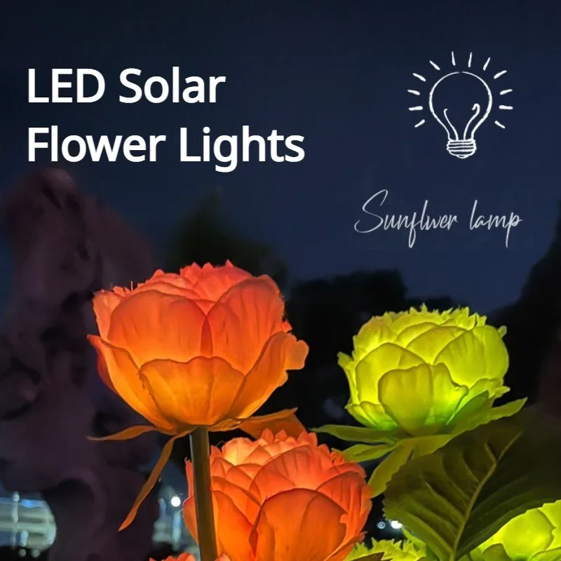 

4Pcs Solar Lights Powered Flower Lanterns Peony Outdoors Courtyard Lawn Gardens Balcony Landscape Party And Holiday Decors Lamps