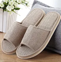 Linen Slippers Women And Men Household Indoor Floor Slippers Daily Home Simple Plain Mute Anti-Slip Comfortable Slippers 1