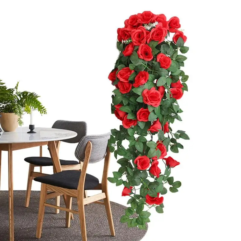 

Green Branches Artificial Rose Wreath Indoor Outdoor Garden Home Cafe Restaurant Bar Flower Heads Wall Art Simulated Decorations