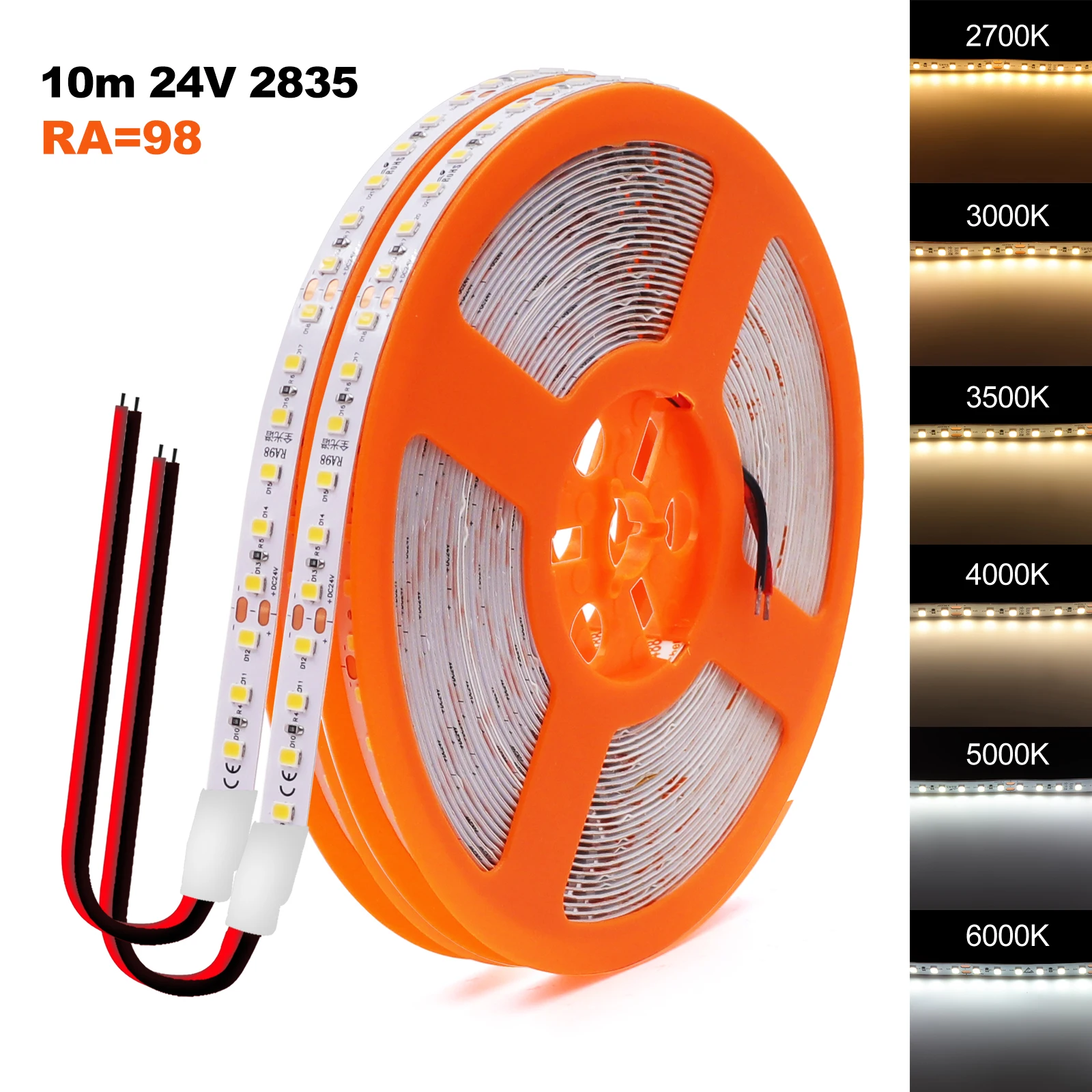 24V 2835 LED Strip Light 2700K 3000K 4000K 6000K Flexible Ribbon Rope LED Light IP20 Soft Tape Diode 10m for Home Room Decor