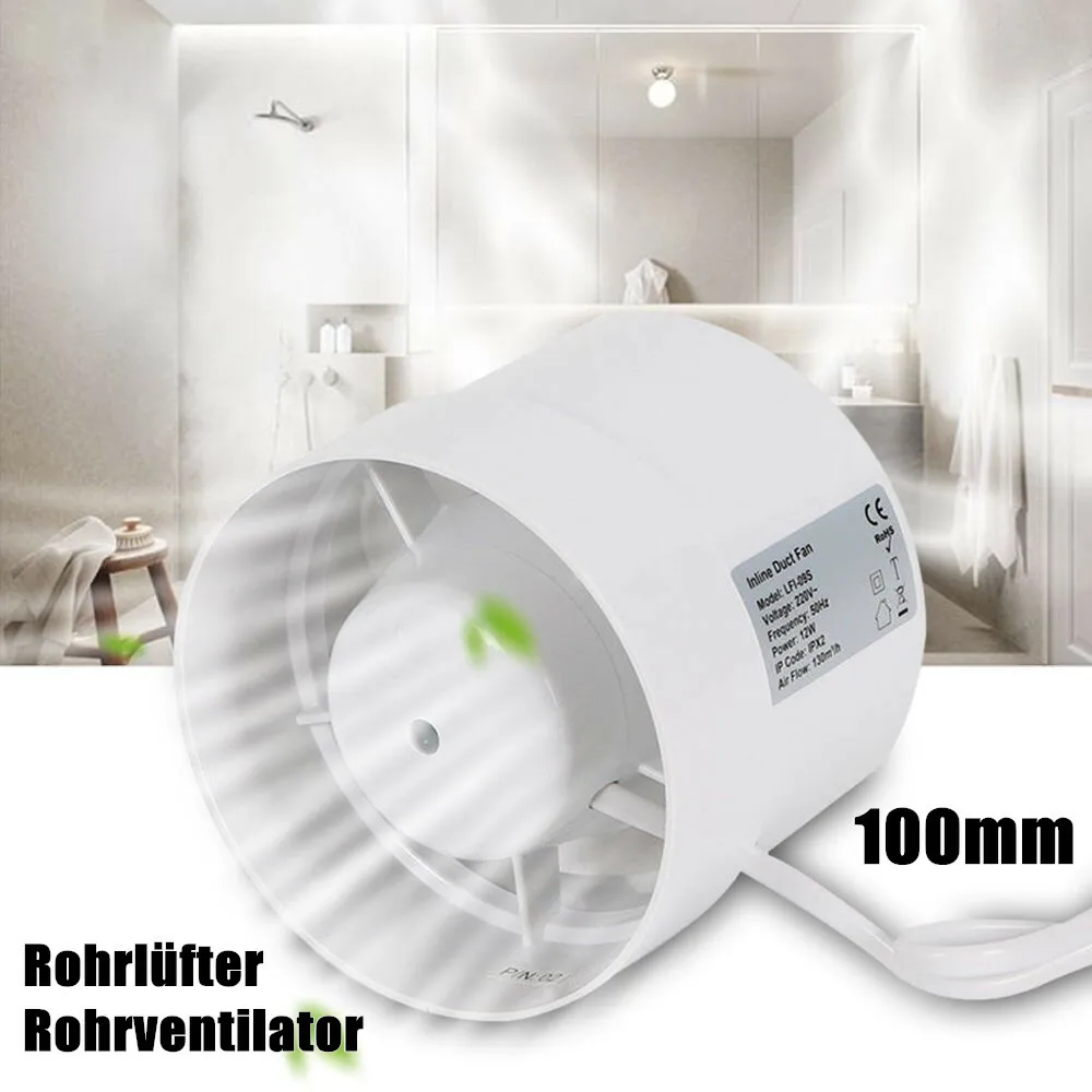 Ventilateur d'extraction pour salle de bain 100 mm/4 po, 220 V 12 W, 130 m³/h, ABS, blanc, sortie de tuyau ronde 100 mm, super silencieux 38 dB