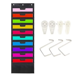 Wall Hanging File  Folder Durable Tear Resistant Organization Pocket with 10 Pockets Heavy Duty Storage Bag
