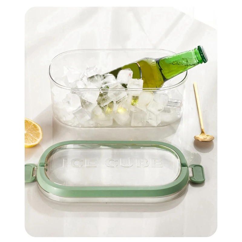 

Ice Cube Tray With Lid And Portable Ice Bin, Round Ice Trays, Ice Bucket With Cover&Handle And Ice Scoop, Set Of 2
