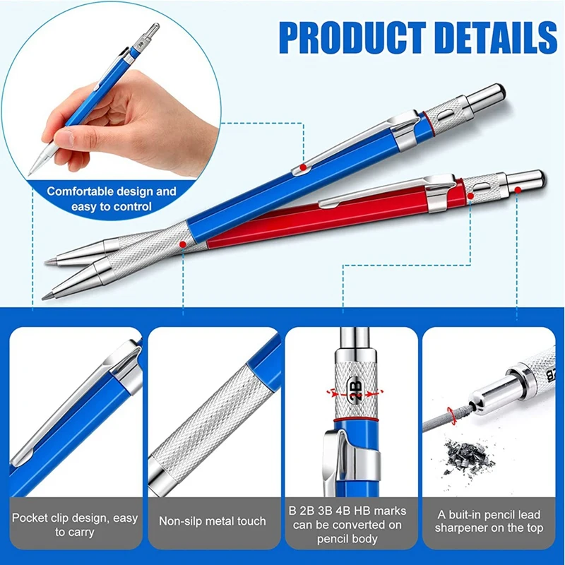 Metal Carpenter Pencils Welders Silver Streak Pencil With Round Refills Mechanical Carpenter Pencils Marker Pen Welding Tool