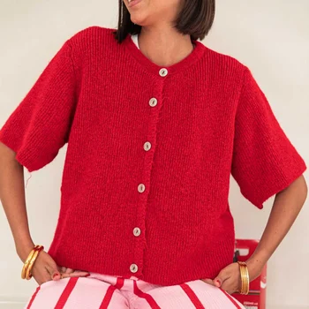 Women Knitted Crop Cardigan Shirt Short Sleeve Button Down Ribbed Knit Crop Top Y2k Girls Outwear Top Tee Shirt for Winter Fall 4