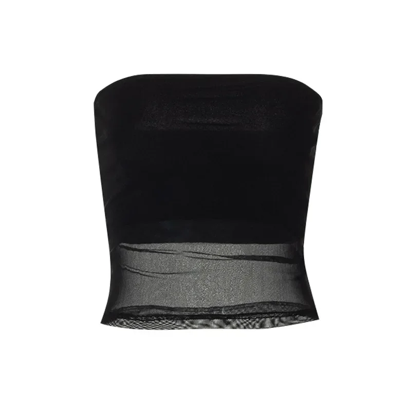 Mesh Corset Black Y2K Tops Women Transparent Crop Top Stretch Tube Top Sexy  Cami Tops Summer Streetwear 2000s Clothes