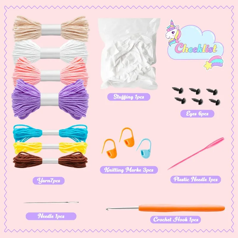 Beginner Crochet Kit for Kids Animals Cotton Crochet Starter Kit DIY Craft Complete Material Pack Knitting Enthusiast Handicraft