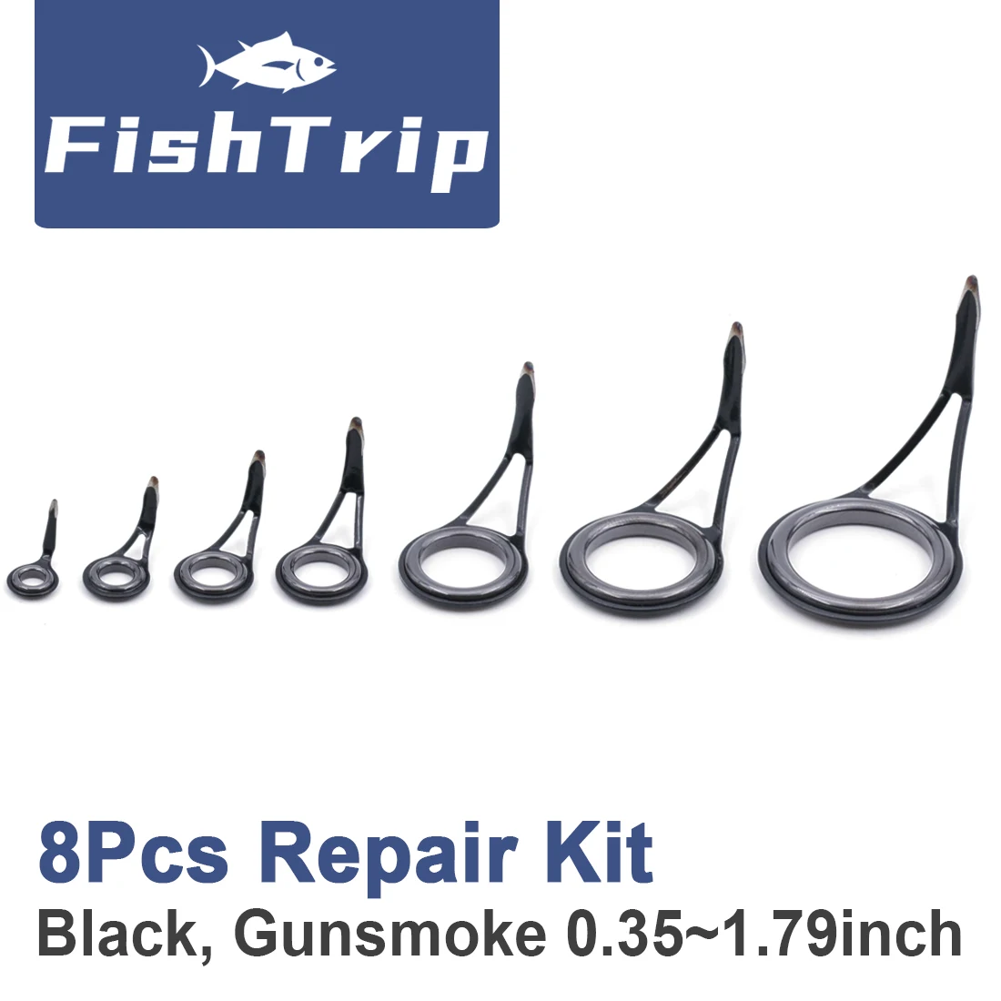 

FishTrip 8Pcs Fishing Rod Guides Repair Kit Single Foot Guides Stainless Steel Frame Ceramic Ring Replacement Kit