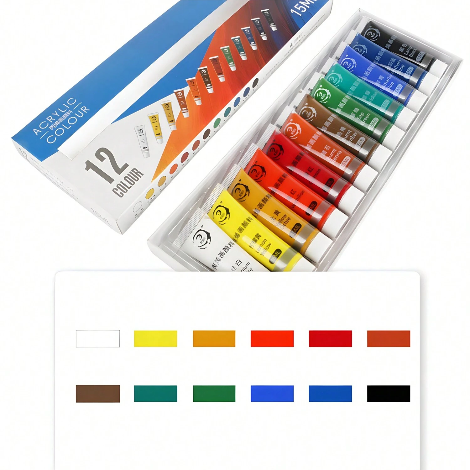 12/24 Farben, Acrylfarben-Set, 15 ml Malzubehör, ungiftig, Acrylfarben für Anfänger und professionelle Künstler