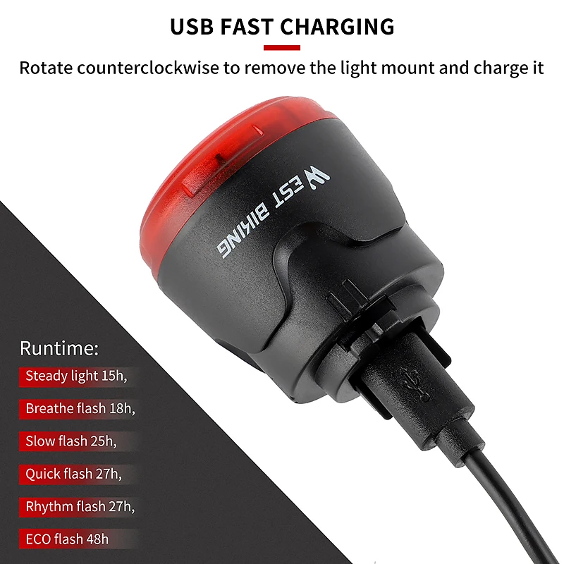 WEST BIKING Bike Taillight Sensitive USB Charging 6 Modes Smart Brake Light Waterproof Safety Cycling Tail Lamp Bike Accessories