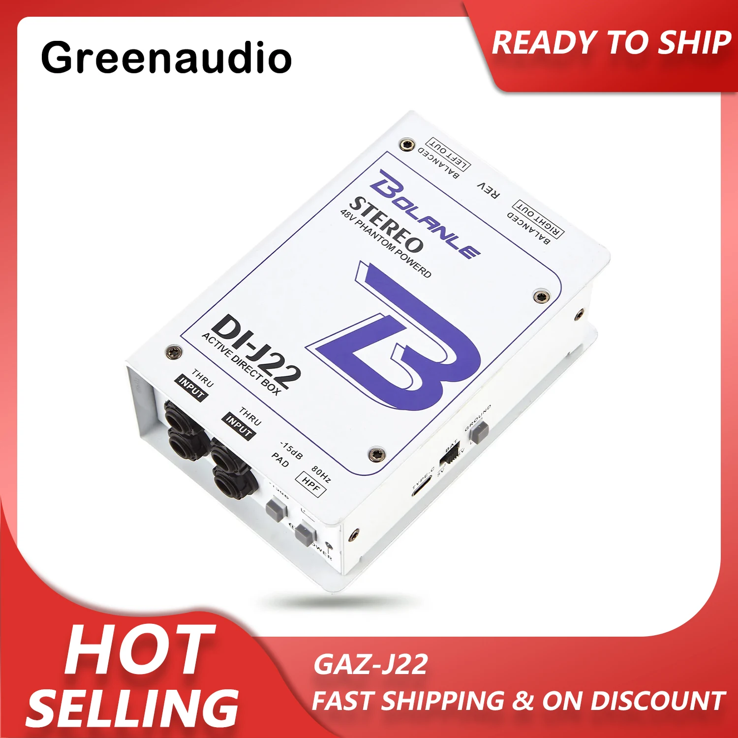 

GAZ-J22 Professional Dual Channel Stereo 48V Phantom Power Supply Active Direct Junction Audio DI Box