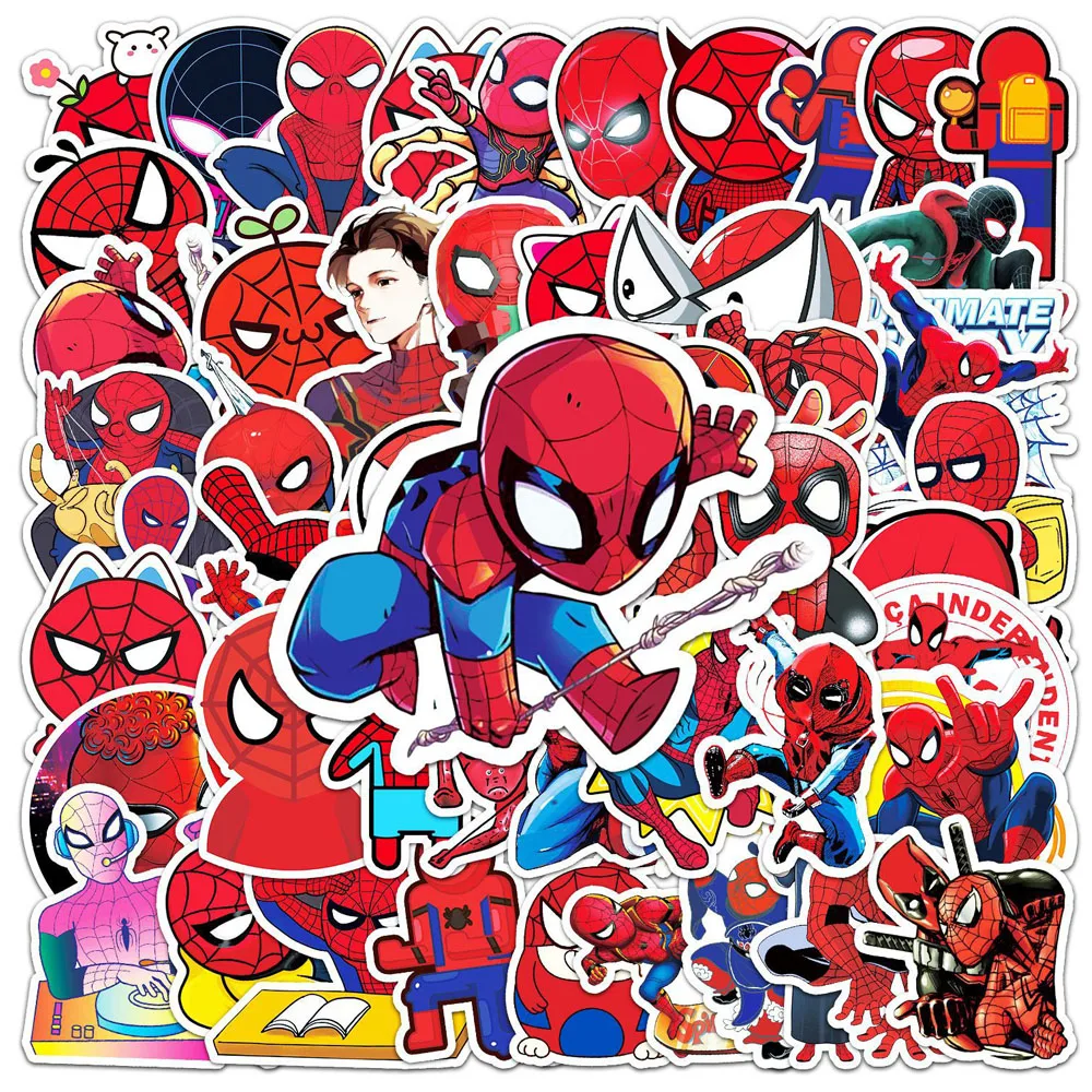 50pcs 디즈니 마블 어벤저 스 스파이더 맨 스티커 DIY 노트북 수하물 스케이트 보드 슈퍼 히어로 낙서 데칼 어린이를위한 멋진 스티커