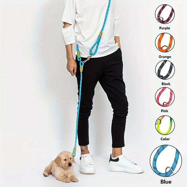 Reflective Pet Dog Nylon Leash Hands-Free Freedom for Hiking Walking Running Adjust Crossbody Bungee Leash with Shock Absorption 2
