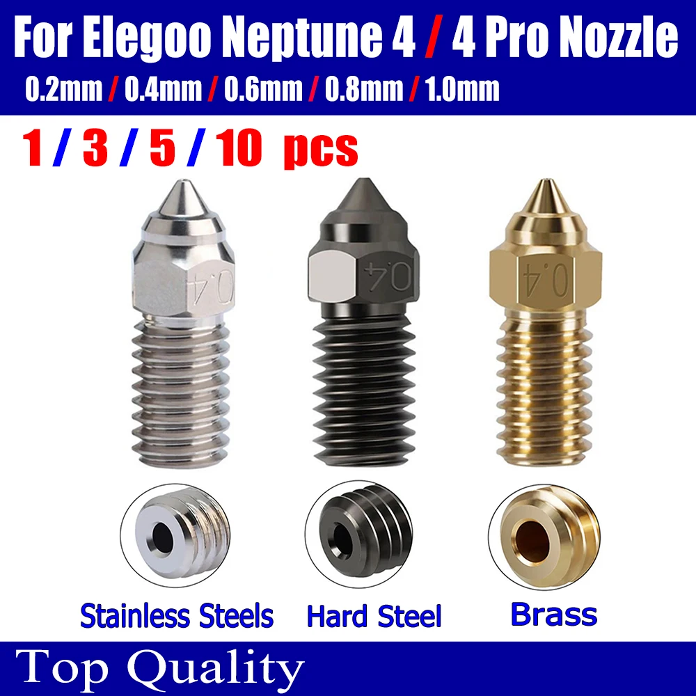 Düse für ELEGOO Neptune 4 Düse für Elegoo Neptune 4 Pro Düsen aus Messing, Edelstahl, gehärtet, 0,2 0,4 0,6 0,8 1,0 mm
