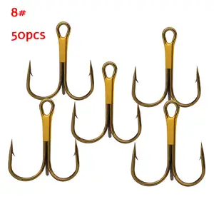 20pcs/box Fishing Treble Hooks Kit High Carbon Steel Hooks Strong Sharp  Round Bend 6# Black Silver Brown Red Loaded Plastic Box