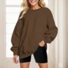 Coffee Oversize Women Sweatshirts Autumn Long Sleeve Round Neck Loose Casual Hoodies Solid Color Harajuku Street Clothing y2k 1