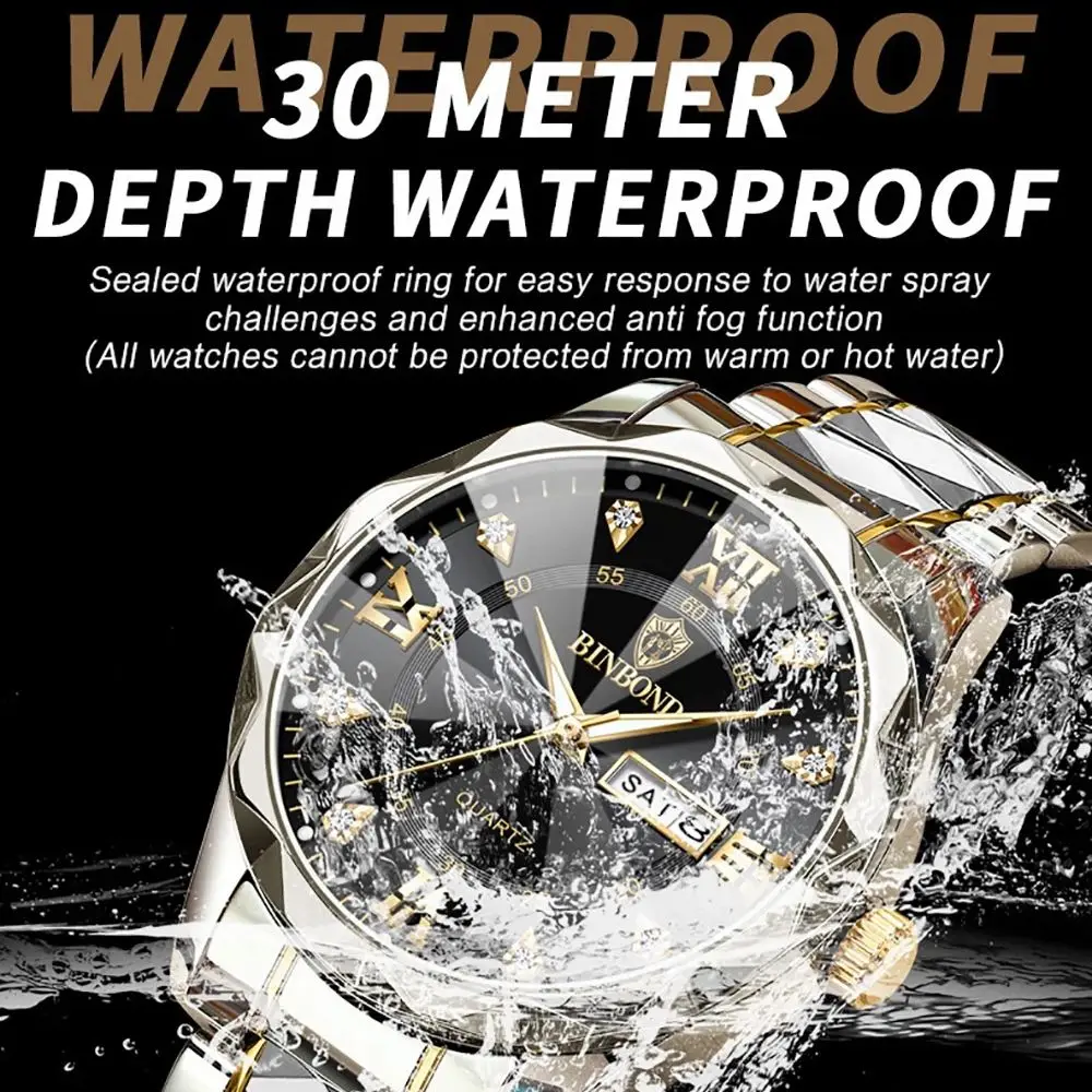 Luxury Top Brand Man Wristwatch Waterproof Luminous Date Week Men Watches Stainless Steel Quartz Men's Watch With Bracelet+Box