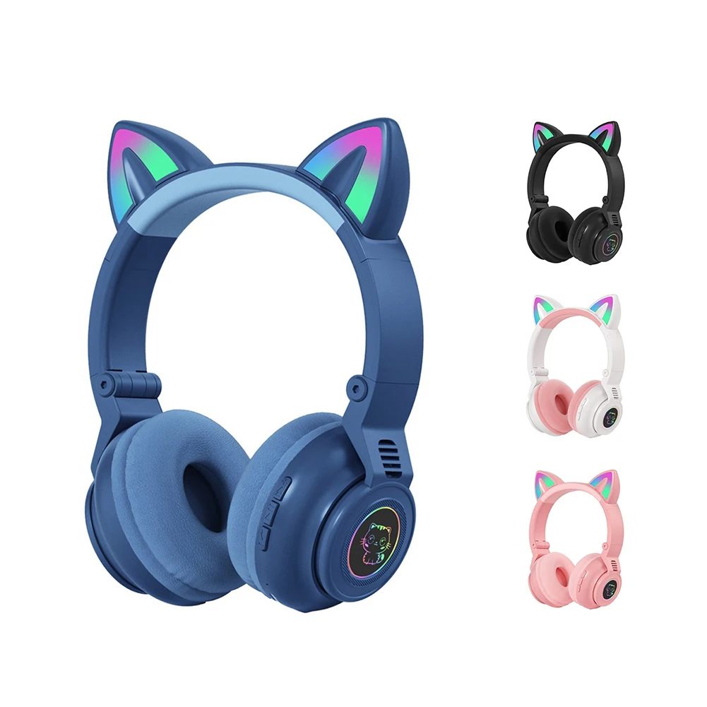 

Noise Canceling Headset With Built-in Microphone Over Ear Computer Headphones Cute Luminous Cat Ear Shape