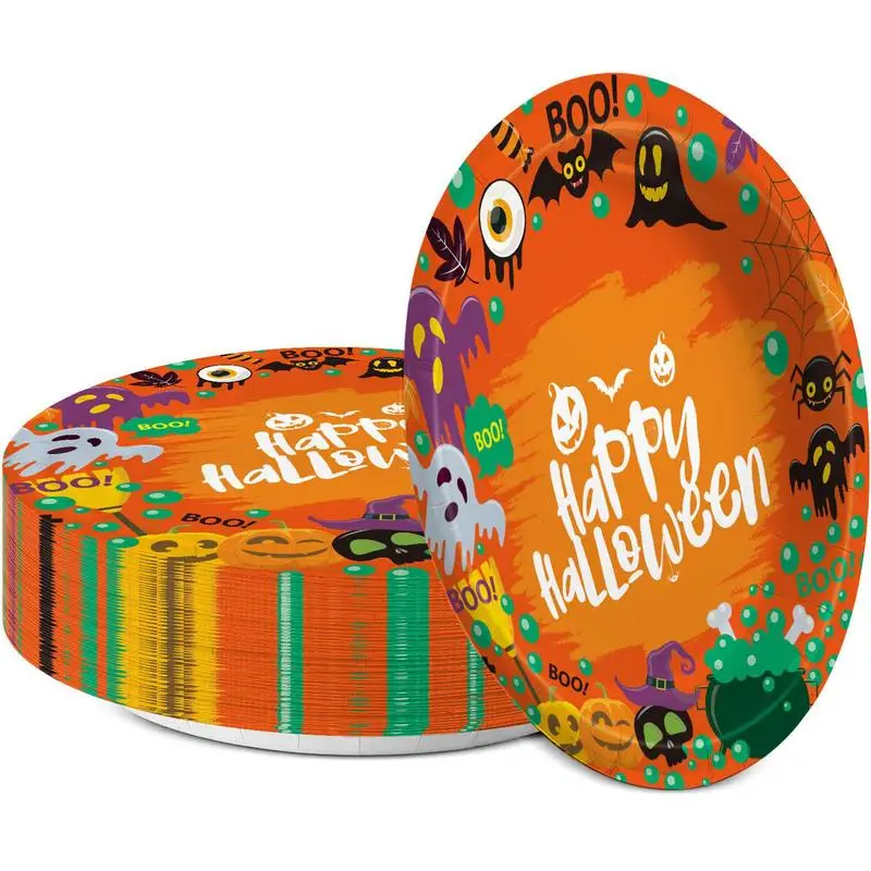 Halloween Pumpkin Paper Plates 10pcs Dinner Plates Elegant Pumpkin Sturdy & Safe For Halloween Celebrations Wedding